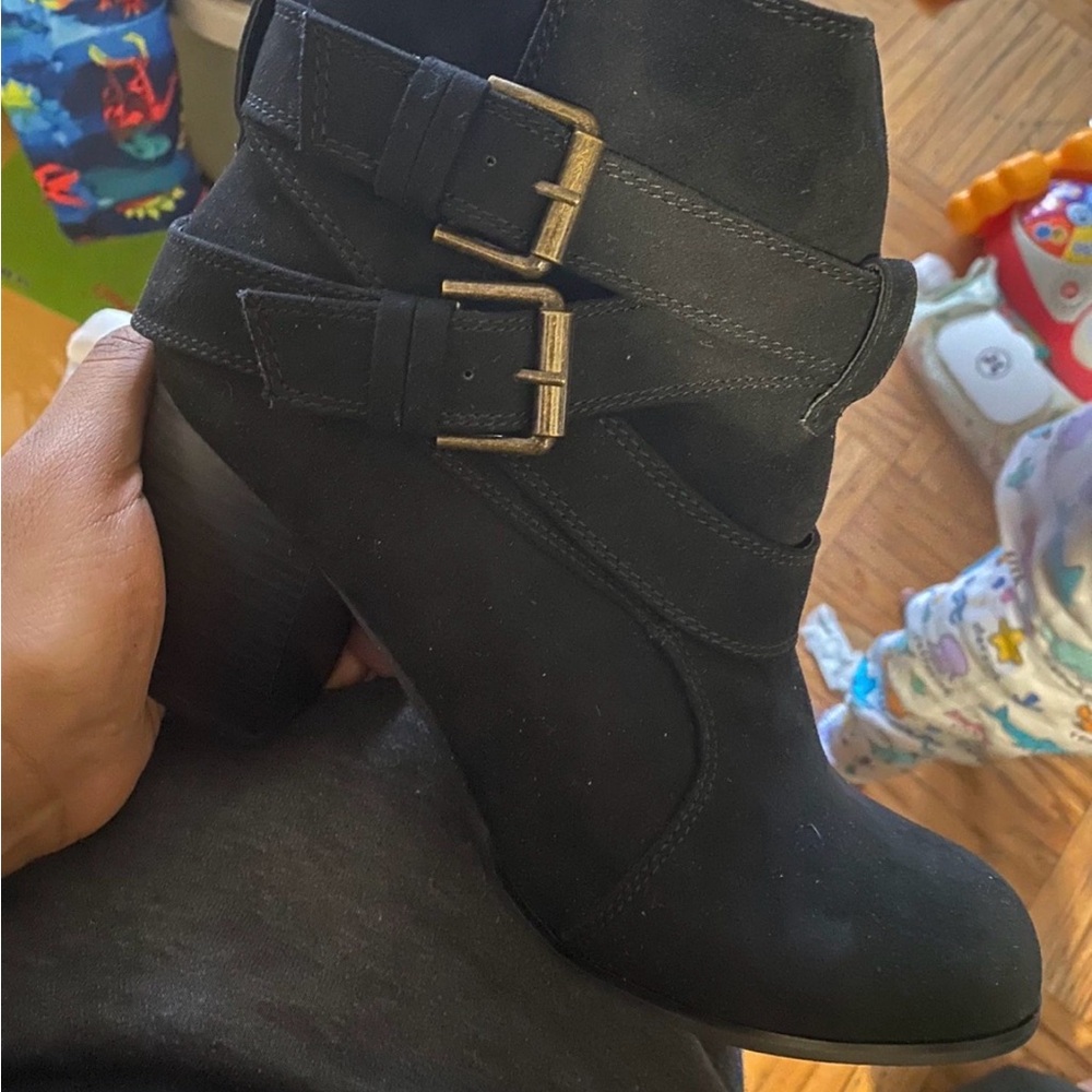 American Eagle Outfitters Black Ankle Booties with Buckle Detail
